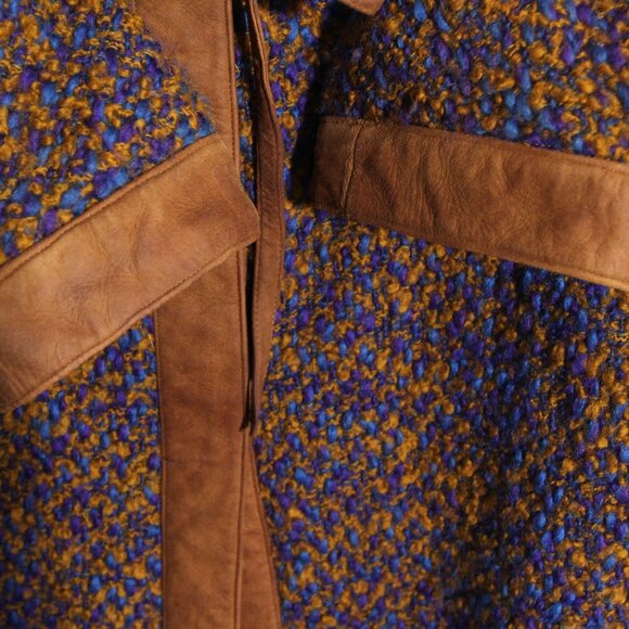 Bonnie Cashin for Sills Tweed Boucle Coat Jacket Vintage Blue Tan Suede Wool - Picture 6 of 16